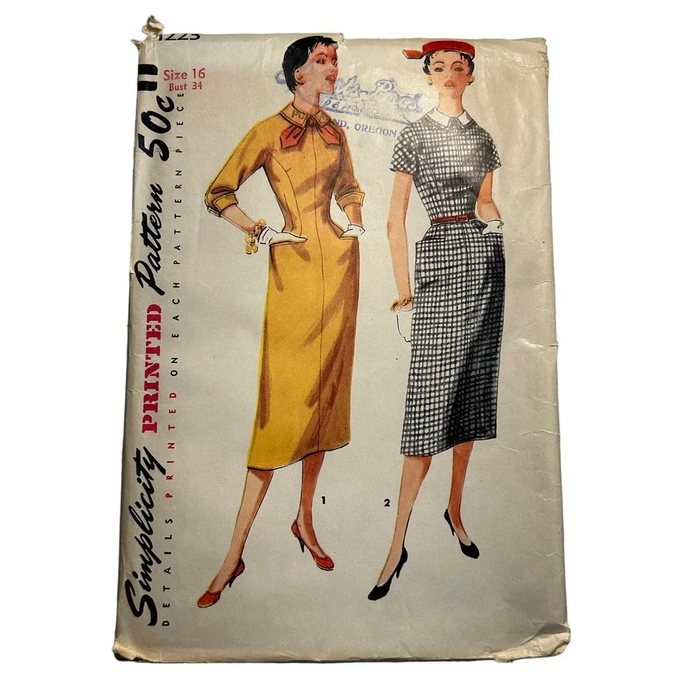 Simplicity Vintage 1950's Pattern #1223‎ Misses/Juniors One Piece Dress Size 16